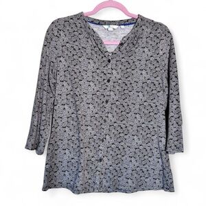 Boden Blue Floral Button Front Blouse Womens 10 Casual Shirt Top Fall